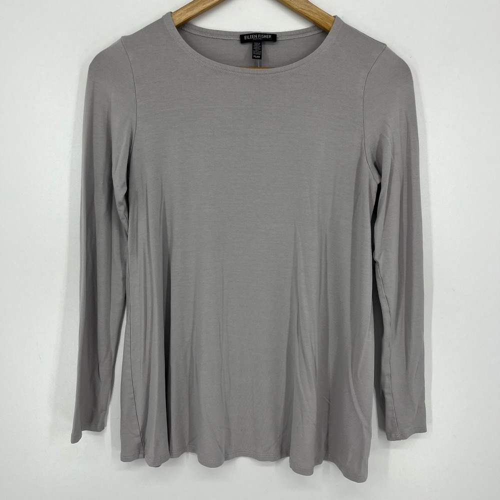 Eileen Fisher Petite Grey Viscose Spandex Long Sleeve Flare Top PS/PP